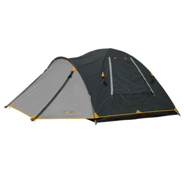 3 ατόμων OZTRAIL Genesis II 3V στημένη σε φυσικό τοπίο, με τέντα ανοιχτή, παράθυρα για αερισμό και πλήρες εξωτερικό κάλυμμα UV προστασίας.