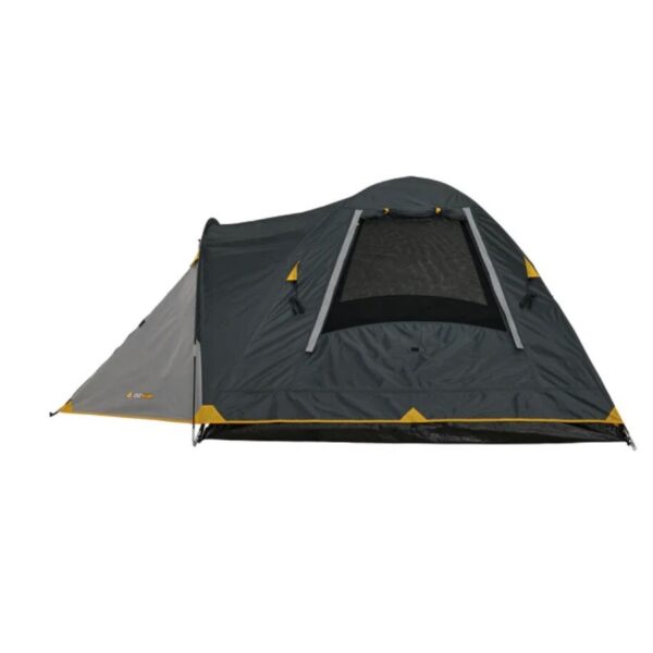 3 ατόμων OZTRAIL Genesis II 3V στημένη σε φυσικό τοπίο, με τέντα ανοιχτή, παράθυρα για αερισμό και πλήρες εξωτερικό κάλυμμα UV προστασίας.