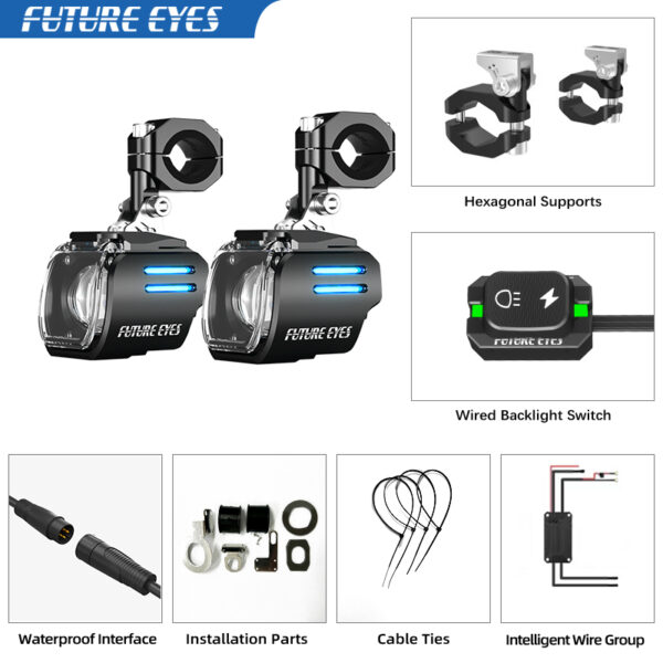 Προβολάκια Μηχανής LED FUTURE EYES UF1 VIPER – Κίτρινο DRL & Κάλυμμα
