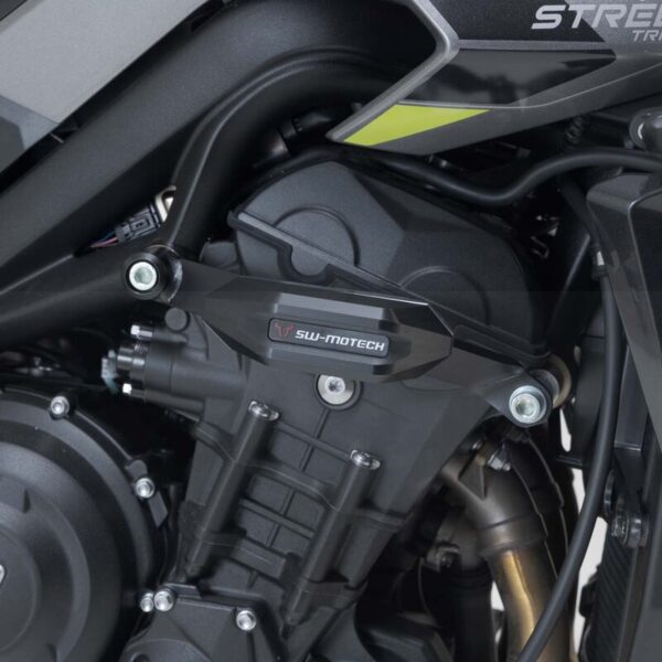 Μανιτάρια προστασίας SW-MOTECH σε μαύρο/ασημί για Triumph Street Triple 675 – πλαϊνή προστασία πλαισίου και κινητήρα
