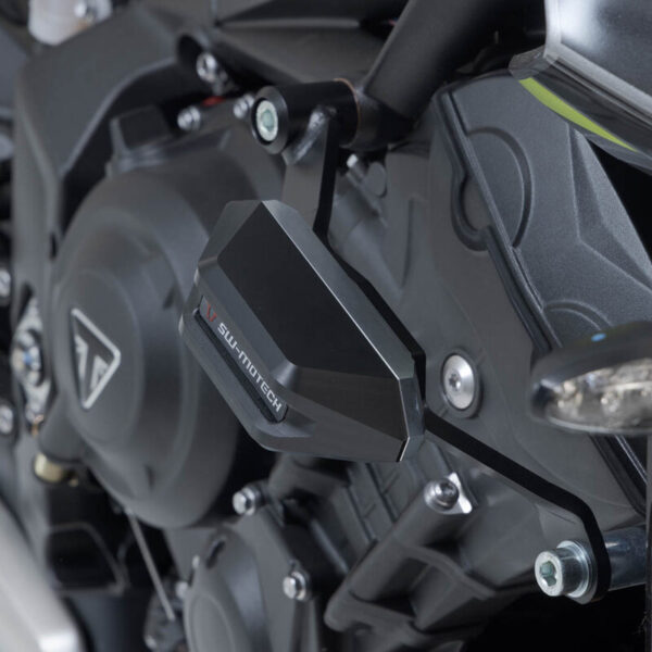 Μανιτάρια προστασίας SW-MOTECH σε μαύρο/ασημί για Triumph Street Triple 675 – πλαϊνή προστασία πλαισίου και κινητήρα