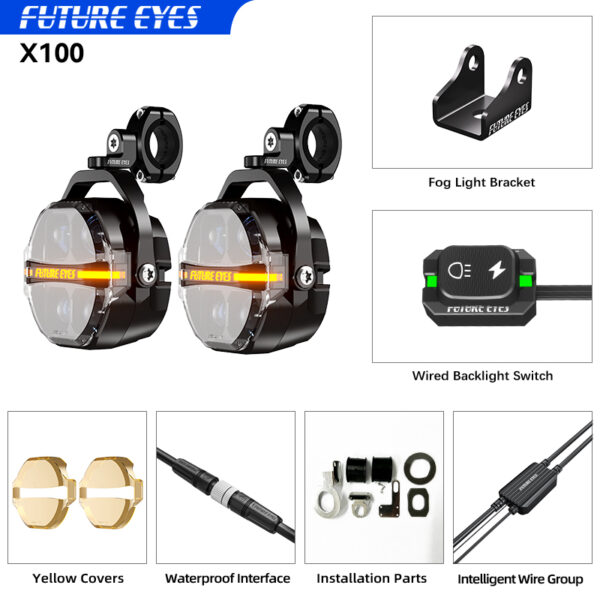Προβολάκια Μηχανής LED FUTURE EYES X100 – Κίτρινο & Λευκό DRL με Flowing Εφέ